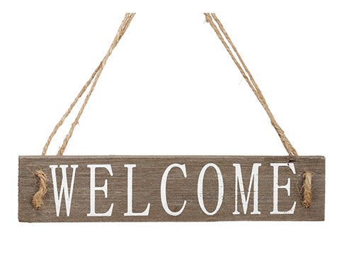 9" Welcome Hanging Sign  White Brown (pack of 24)