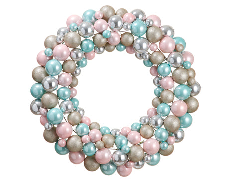 24" Glittered Plastic Ball Wreath Seafoam Pink (pack of 1)
