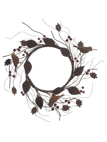 18" Bird/Leaf/Berry Wreath  Rust Burgundy (pack of 4)