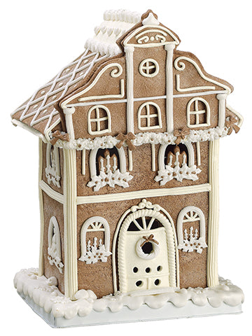 12.5" Glittered Gingerbread House w/Light (battery Operated) White Brown (pack of 1)