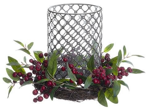 9.75"Hx12"D Berry With Glass Hurricane Candleholder Red Green (pack of 2)
