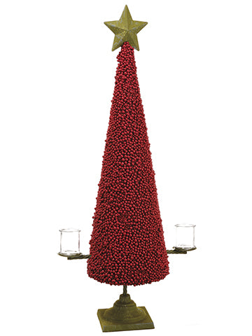 48" Berry Star Cone Topiary With Glass Candleholder x2 Red Green (pack of 2)