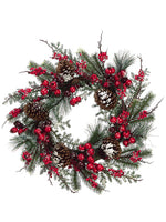 24" Snowed Berry/Pine Cone/Berry/Pine Wreath Red Snow (pack of 2)
