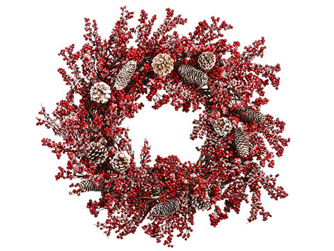 24" Snowed Berry/Pine Cone Wreath Red (pack of 1)