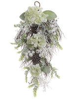 28" Glittered Hydrangea/Cone/ Pine Door Swag White Ice (pack of 2)