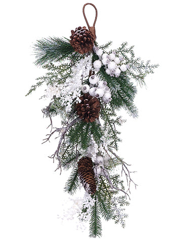 28" Snow Rose Hip/Pine Cone/ Pine Door Swag White Brown (pack of 2)