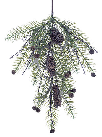 35" Pine Door Swag With Pine Cone And Antler Green Brown (pack of 2)