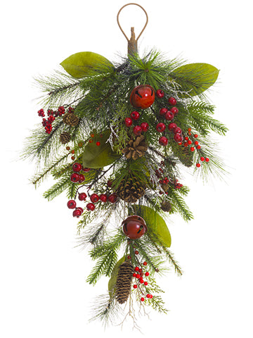 30" Pine Cone/Berry/Bell/ Pine Door Swag Red Green (pack of 2)