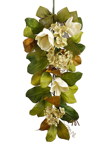 35" Magnolia/Hydrangea Door Swag Beige Green (pack of 4)