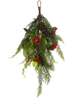 17"Wx33"L Pine Cone/Berry /Cedar/Pine Teardrop Green Red (pack of 4)
