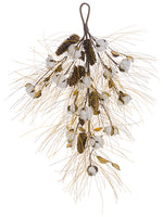 28" Faux Cotton Ball/Cone/ Long Needle Pine Door Swag Brown White (pack of 4)