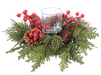 6.5"Hx14"D Cedar/Berry/Pine Cone Centerpiece With Glass Candleholder x1 Red Green (pack of 2)