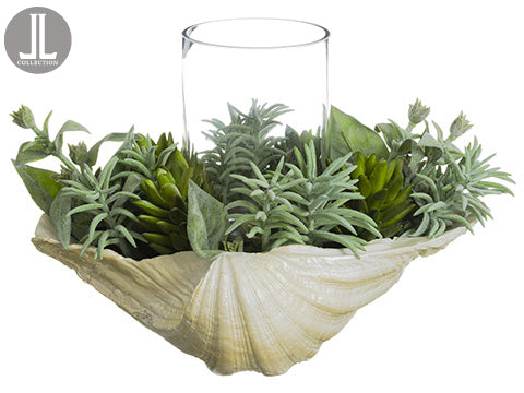 12"Hx8"Wx12"L Succulent/Lamb's Ear/Pine Cone Centerpiece With Glass Candleholder Green Gray (pack of 2)