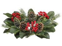 6.5"Hx14"L Magnolia Leaf/Berry /Pine Cone/Pine Centerpiece WITH 3"D Glass Candleholder x1 (pack of 2)