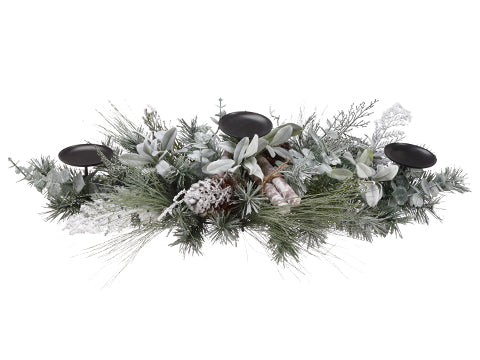 28" Mixed Pine/Birch/Cone Centerpiece With Candleholder White Green (pack of 2)