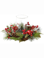 10"Hx18"D Berry/Bell/ Pine/Pine Cone Centerpiece With Glass Candleholder Red Gr (pack of 1)