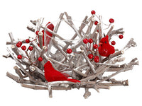 6"Hx16"D Twig With Cardinal/ Berry Centerpiece With Glass Candleholder Red Whitewashed (pack of 4)