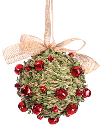 5.5" Mini Leaf Ball with Bell  Green Red (pack of 12)