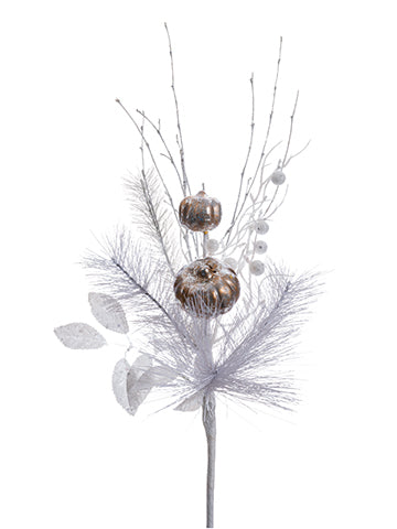 14" Pumpkin/Pine Spray  Silver White (pack of 12)