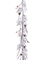 5' Snow Pine Cone/Berry/Pine Garland White Red (pack of 6)