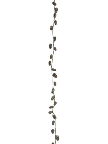 67" Glittered Pine Cone Garland Beige Silver (pack of 6)