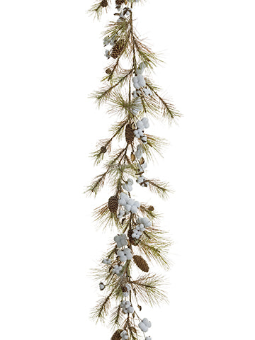 6' Snowed Pine/Faux Cotton Ball/Cone Garland Green Snow (pack of 1)