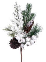 16" Snow Rose Hip/Pine Cone/ Pine Pick White Brown (pack of 12)