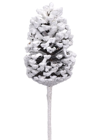 16" Snowed Pine Cone Pick  Brown Snow (pack of 12)