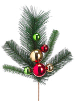 15.5" Pine/Ornament Pick  Red Gold (pack of 24)