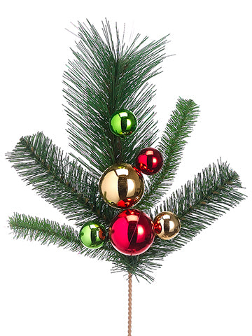 15.5" Pine/Ornament Pick  Red Gold (pack of 24)