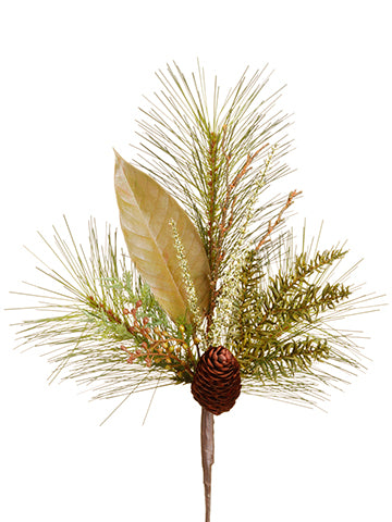 17"Long Needle Pine/Magnolia Leaf/Pine Cone Pick Brown Green (pack of 6)