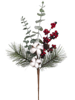 16" Cotton Ball/Berry/Pine Cone/Pine Pick Green Red (pack of 24)