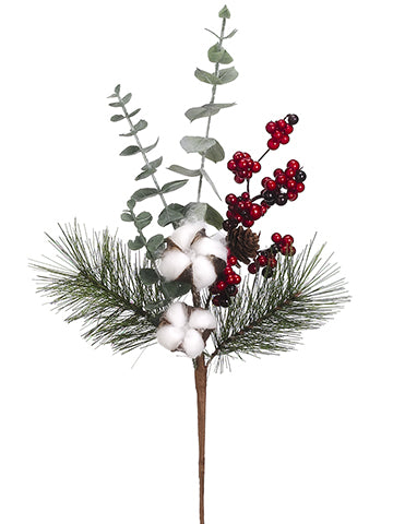 16" Cotton Ball/Berry/Pine Cone/Pine Pick Green Red (pack of 24)