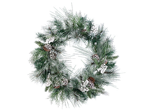 24" Snowed Pine/Berry/Cone Wreath White Brown (pack of 2)