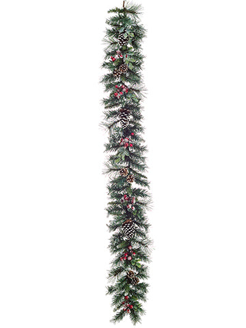 6' Snowed Pine/Cone/Red Berry/Holly Garland Red Brown (pack of 3)