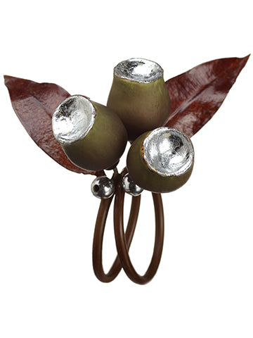 3.5" Plastic Pod Napkin Ring  Brown Silver (pack of 6)