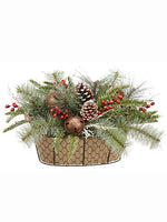 11"Hx11"Wx18"L Pine Cone/Bell/Berry/Pine Arrangement in Basket Brown Gr (pack of 2)