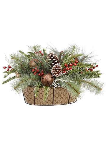 11"Hx11"Wx18"L Pine Cone/Bell/Berry/Pine Arrangement in Basket Brown Gr (pack of 2)
