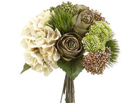 13" Hydrangea/Rose/Amaryllis Bouquet Eggshell Green (pack of 6)