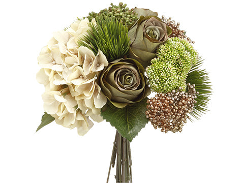 13" Hydrangea/Rose/Amaryllis Bouquet Eggshell Green (pack of 6)