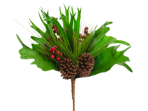 19" Berry/Pine Cone/Staghorn /Pine Bouquet Green Brown (pack of 4)