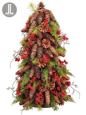25" Juniper/Cone/Berry Cone Topiary Red Green (pack of 2)