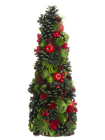 18" Pine Cone/Crabapple/Berry Cone Topiary Red Green (pack of 2)