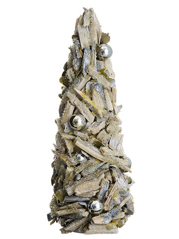 19" Iced Driftwood/Ball Topiary Silver Beige (pack of 2)