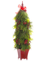 36" Cedar/Pine Cone/Bell Topiary Green Red (pack of 2)