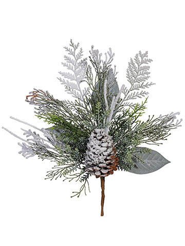 19" Frosted Pine/Cone/Cedar /Leaf Spray Green Frosted (pack of 12)