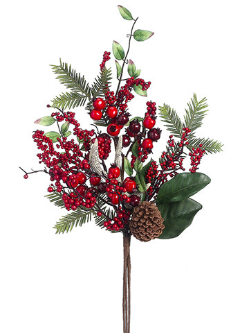 30" Berry/Pine Cone/Antler /Pine Bundle x3 Red Brown (pack of 6)