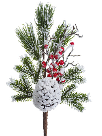 17" Snowed Berry/Pine Cone/Pine Spray Green Snow (pack of 12)