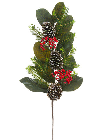 33" Magnolia Leaf/Berry/Pine Cone/Pine Spray Red Green (pack of 12)