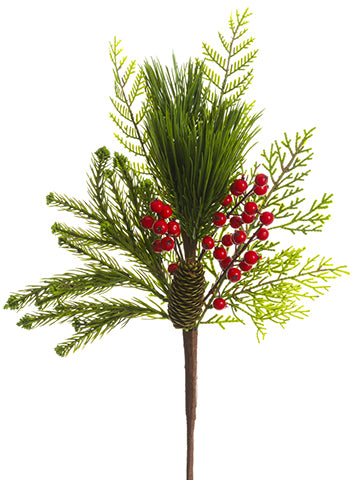 18" Berry/Pine Cone/Pine Spray Red Green (pack of 6)
